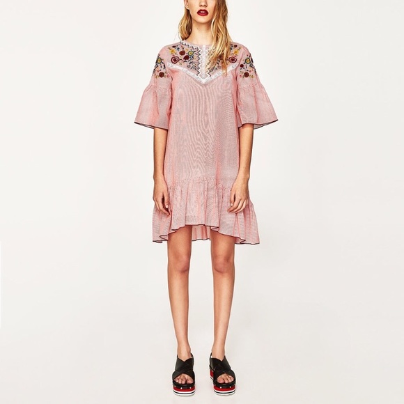 Zara Dresses & Skirts - Zara Embroidered red stripe dress